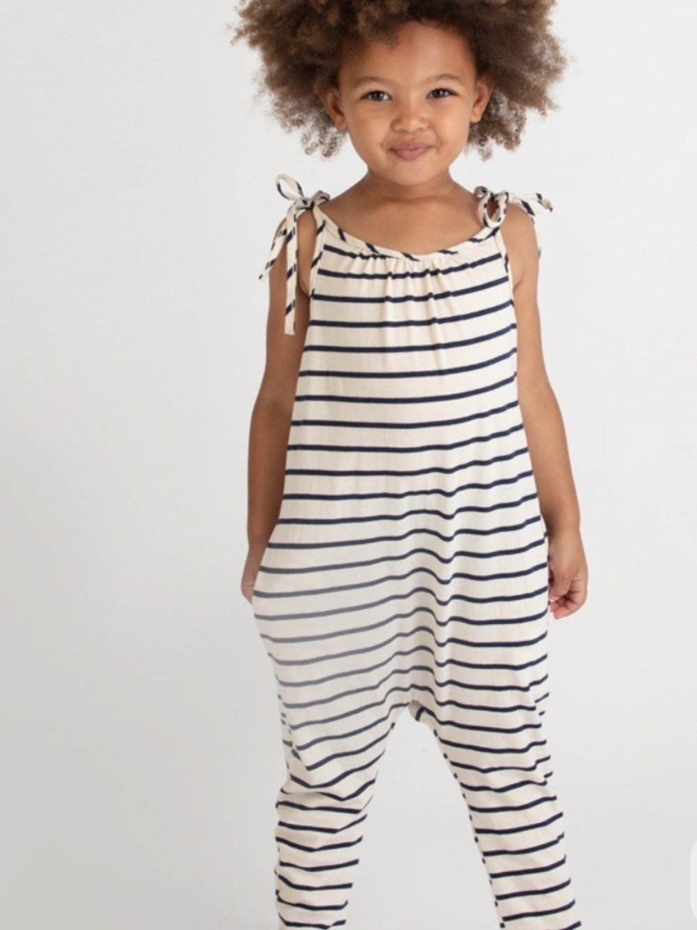 Go Gently Nation Striped Tie-Strap Romper 6Y | Navy & White